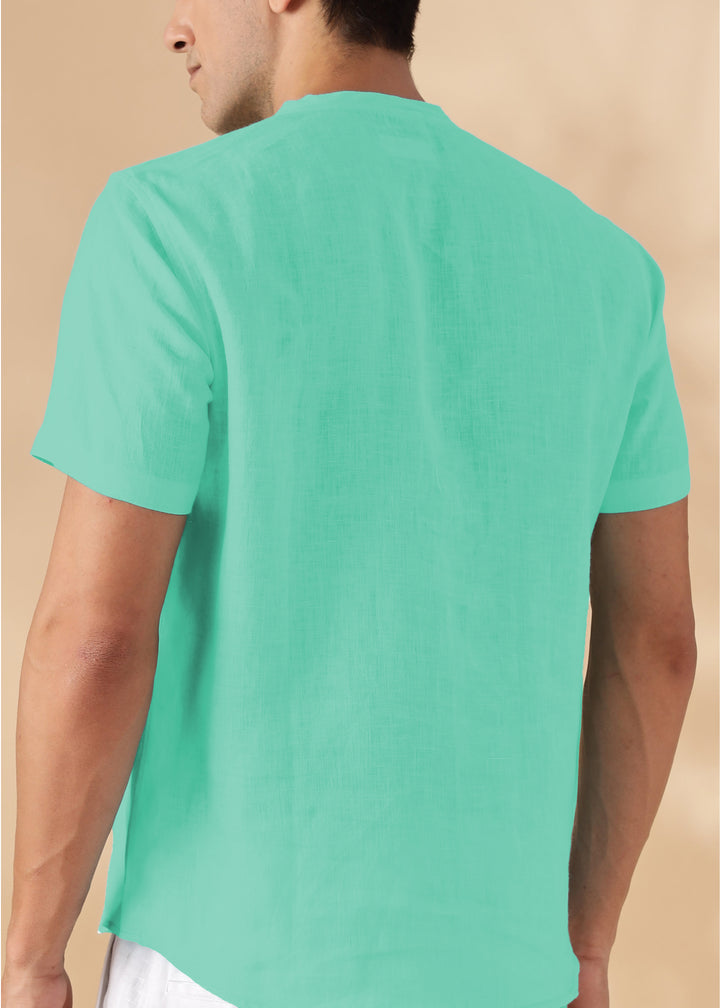 Morgan - Pure Linen Short Sleeve T-Shirt - Spearmint Green
