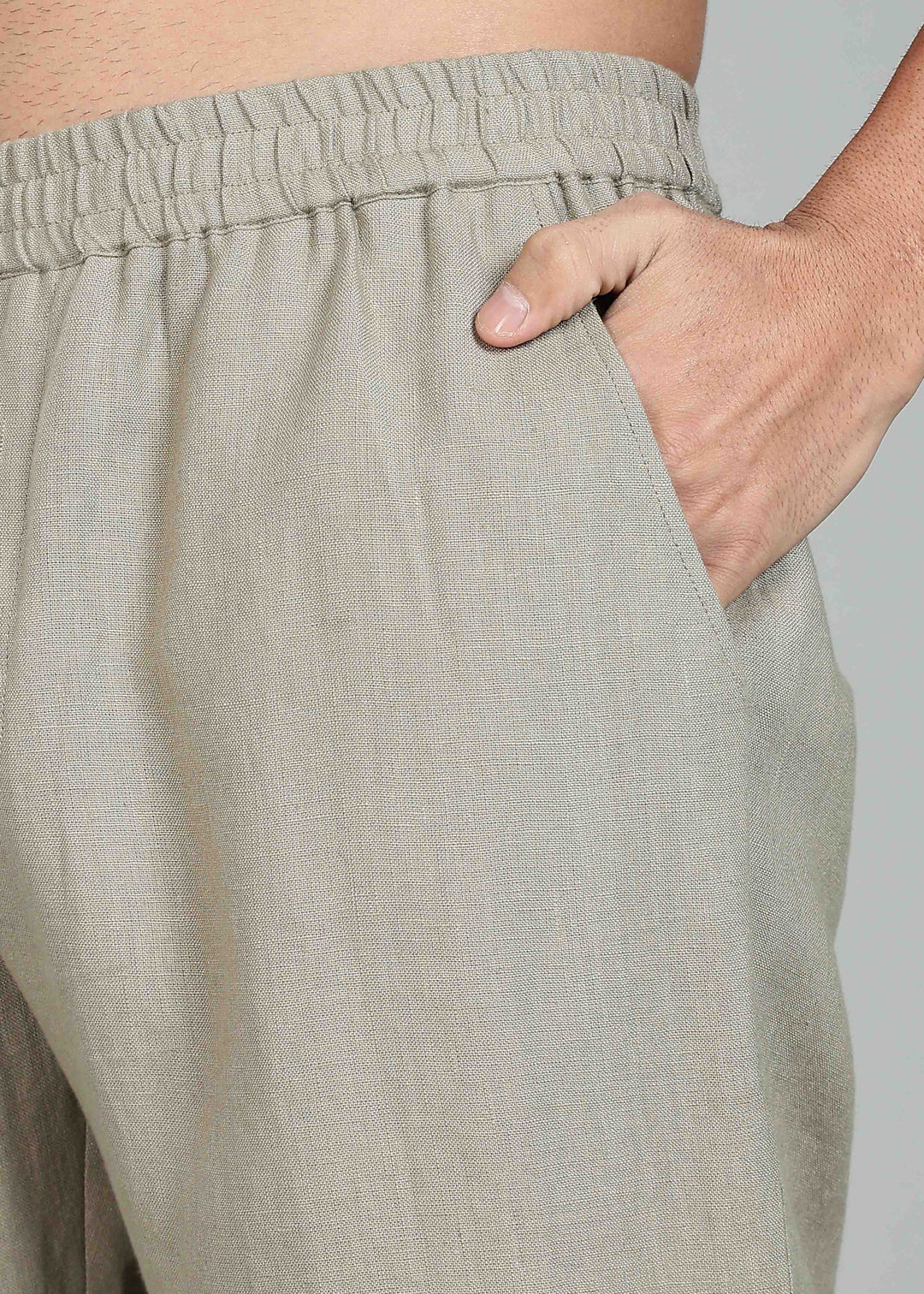 Ivo -  Pure Linen Casual Relaxed Elastic Pants - Artichoke Green
