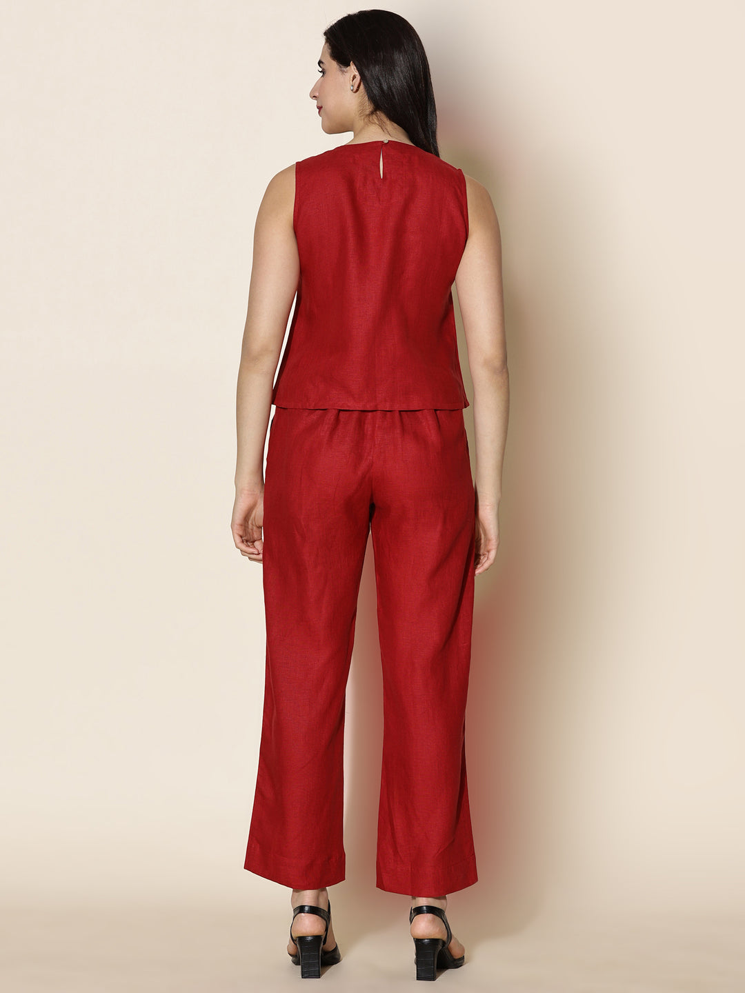 Mae - Pure Linen Sleeveless Co-ord Set - Mud Red