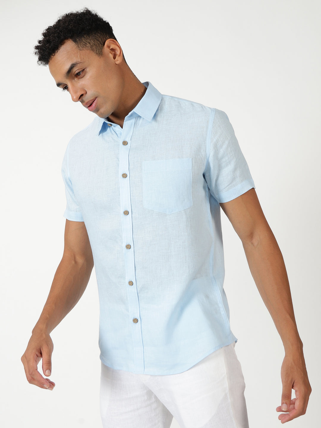 Harvey - Pure Linen Half Sleeve Shirt - Sky Blue