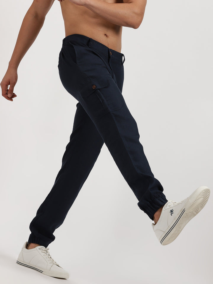 Finn - Linen Joggers - Navy Blue