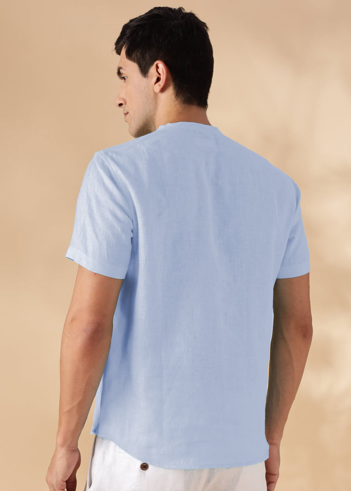 Morgan - Pure Linen Short Sleeve T-Shirt - Periwinkle Blue