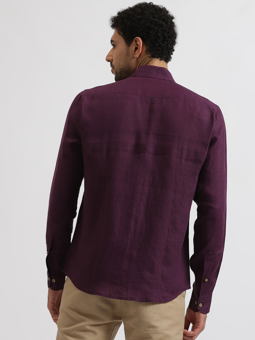 Xander - Pure Linen Double Pocket Embroidered Full Sleeve Shirt - Dark Purple