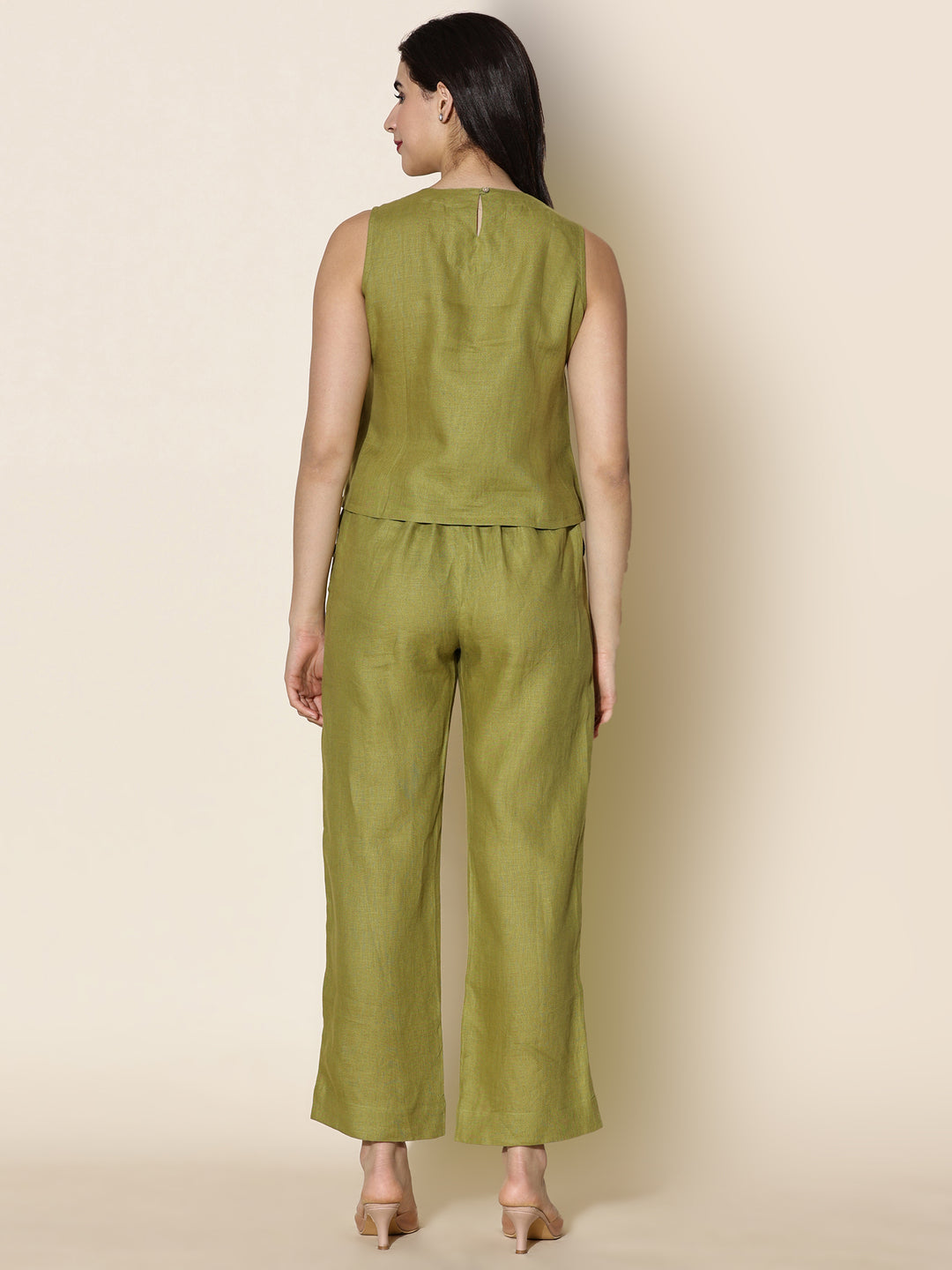 Mae - Pure Linen Sleeveless Co-ord Set - Sap Green