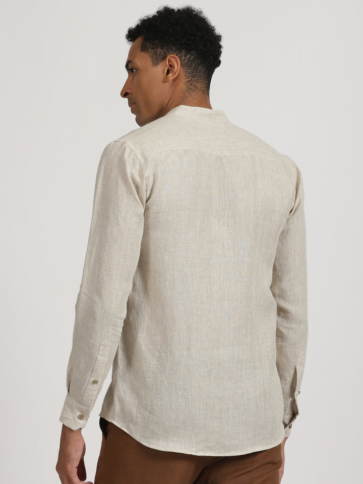 Wilson - Pure Linen Hand Embroidered Full Sleeve Shirt - Ecru
