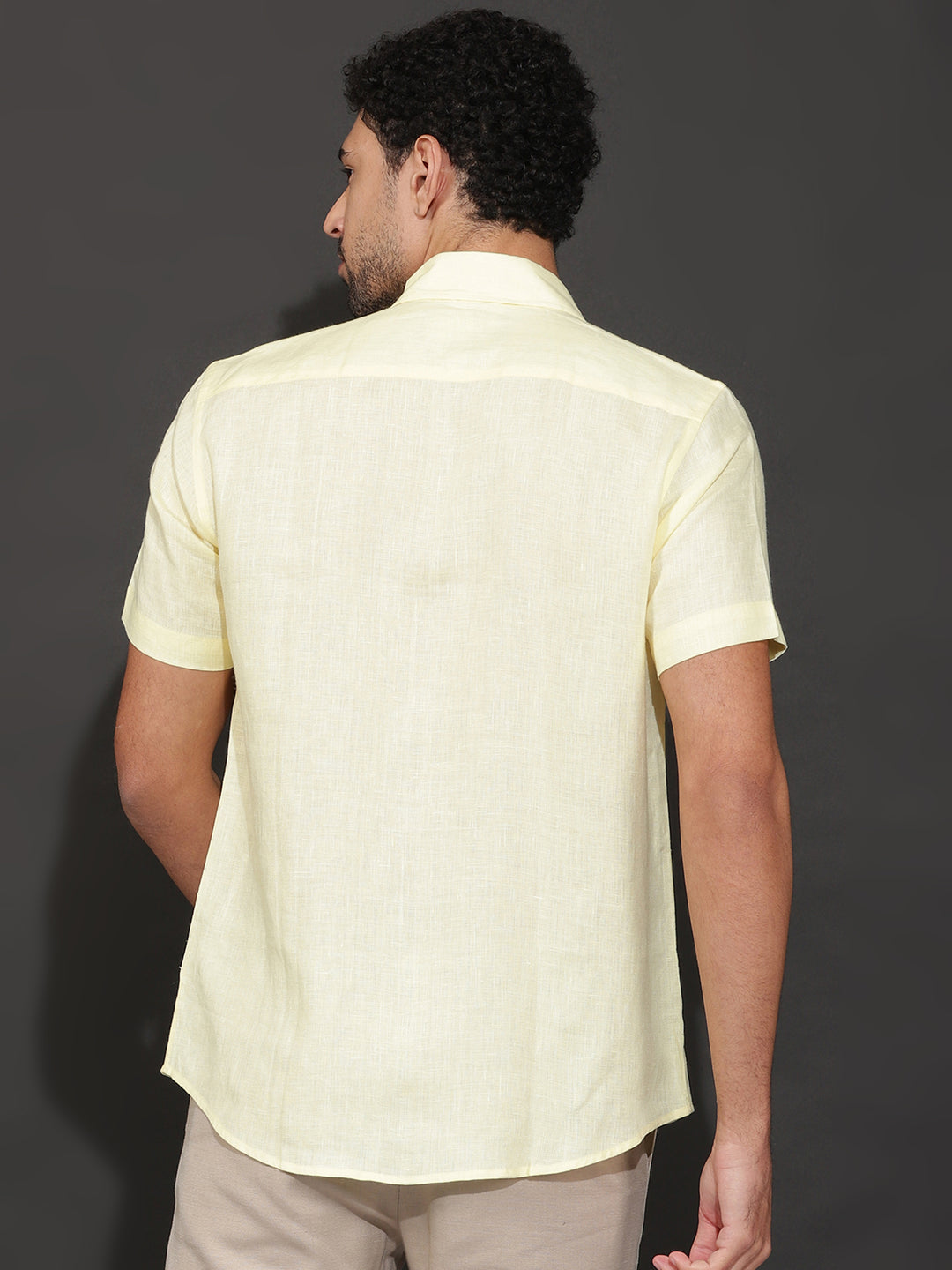 Harvey - Pure Linen Half Sleeve Shirt - Light Yellow