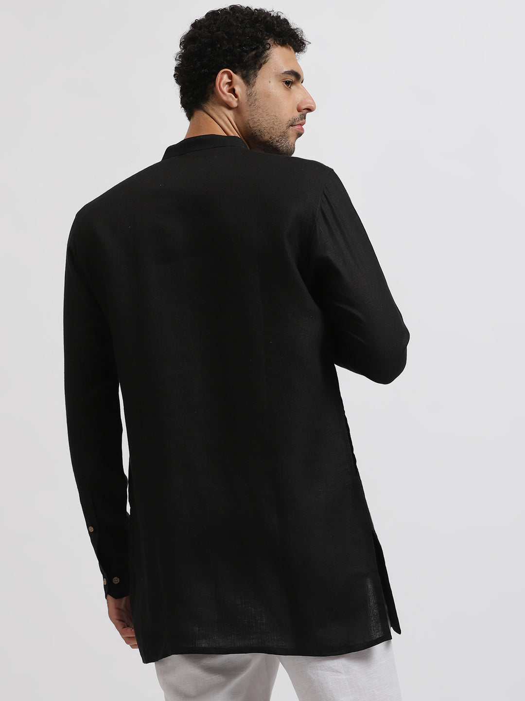 Kurta Sets - Parker Pure Linen Short Kurta | Black