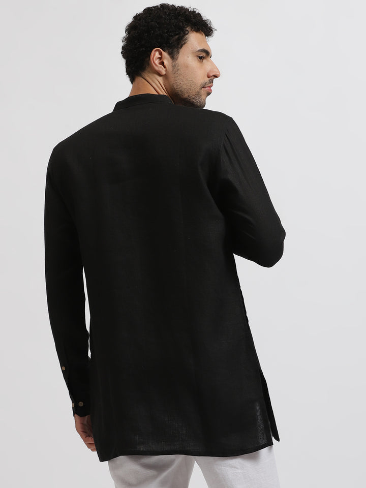 Kurta Sets - Parker Pure Linen Short Kurta | Black
