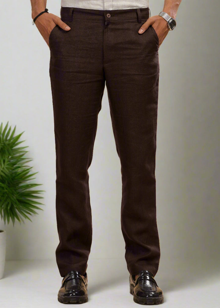 Ian Pure Linen Trousers - Cocoa Brown