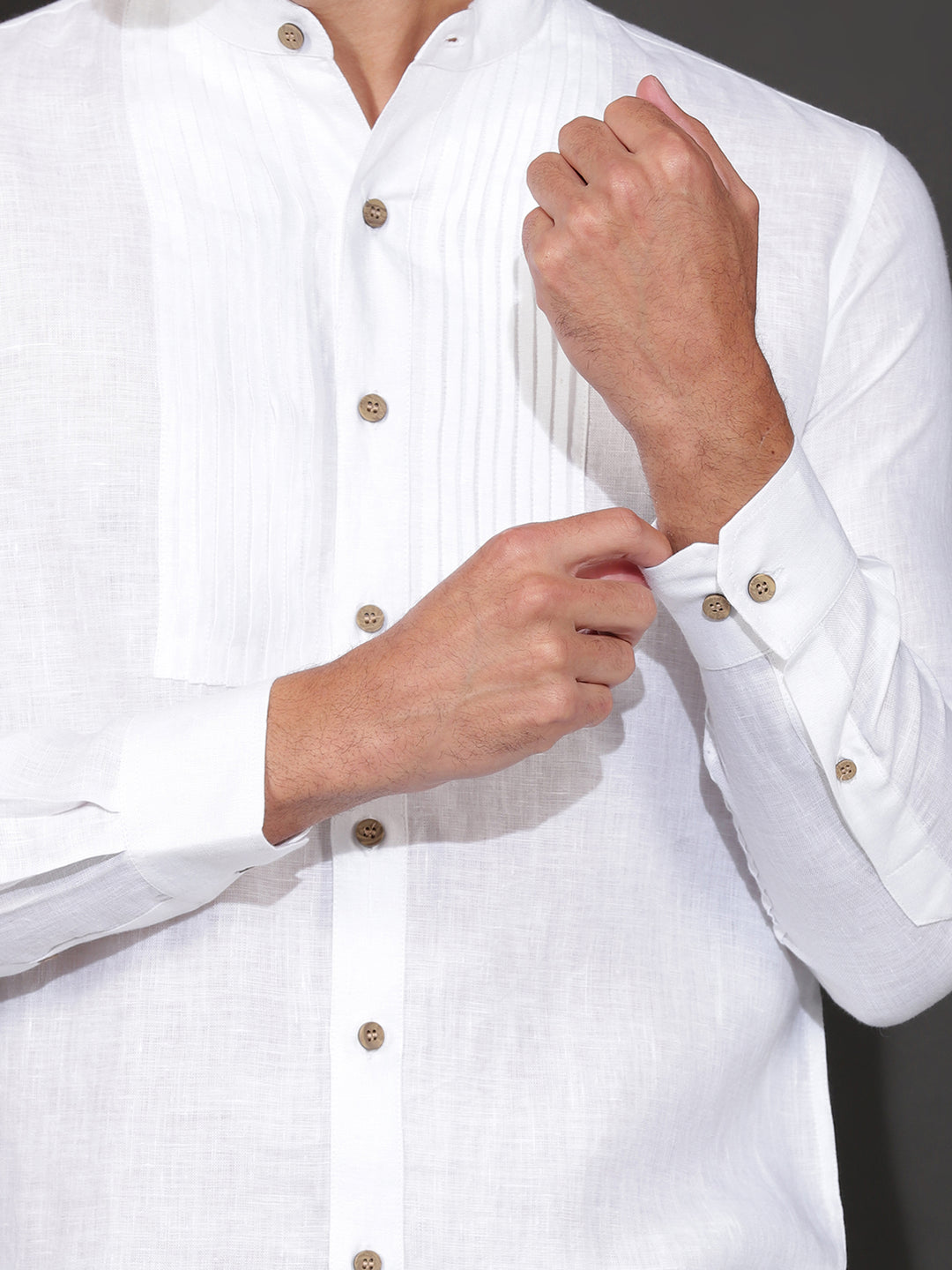 Rickson - Pure Linen Pleat Detailed Full Sleeve Shirt - White