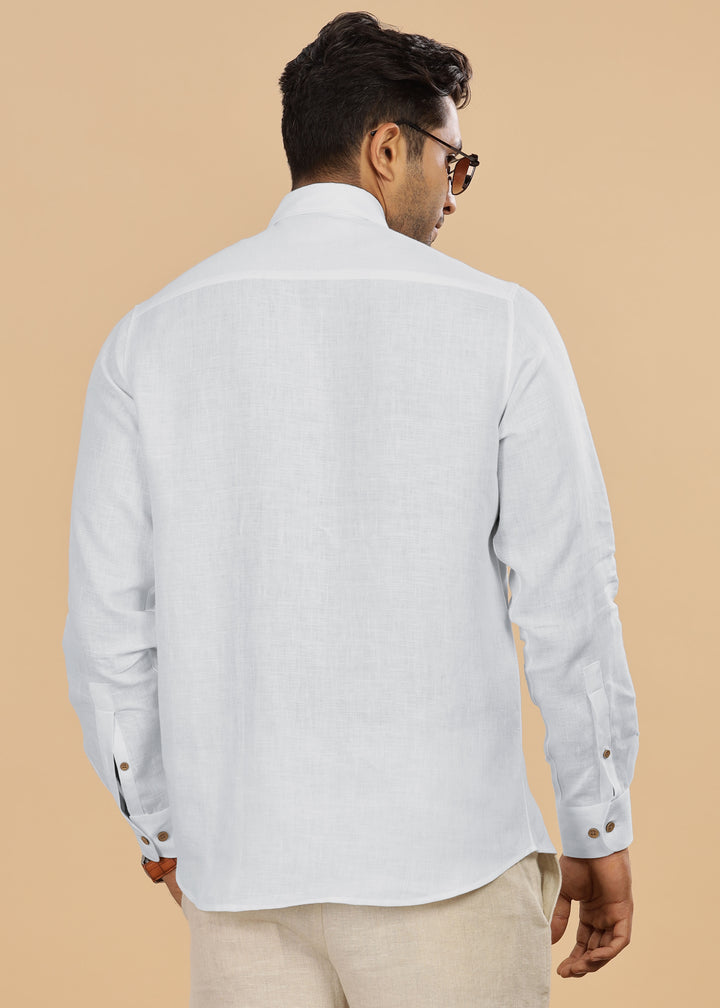 Monarc - Pure Linen Spread Collar Full Sleeve Shirt - Light Grey