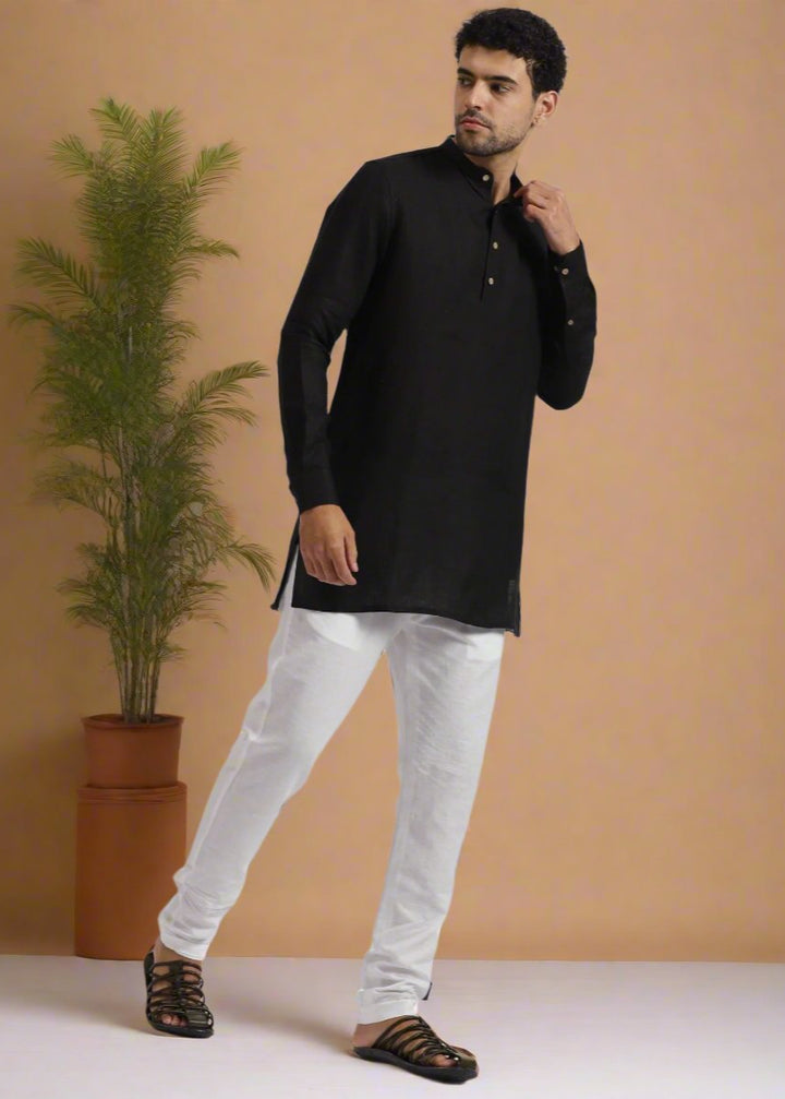 Kurta Sets - Parker Pure Linen Short Kurta | Black