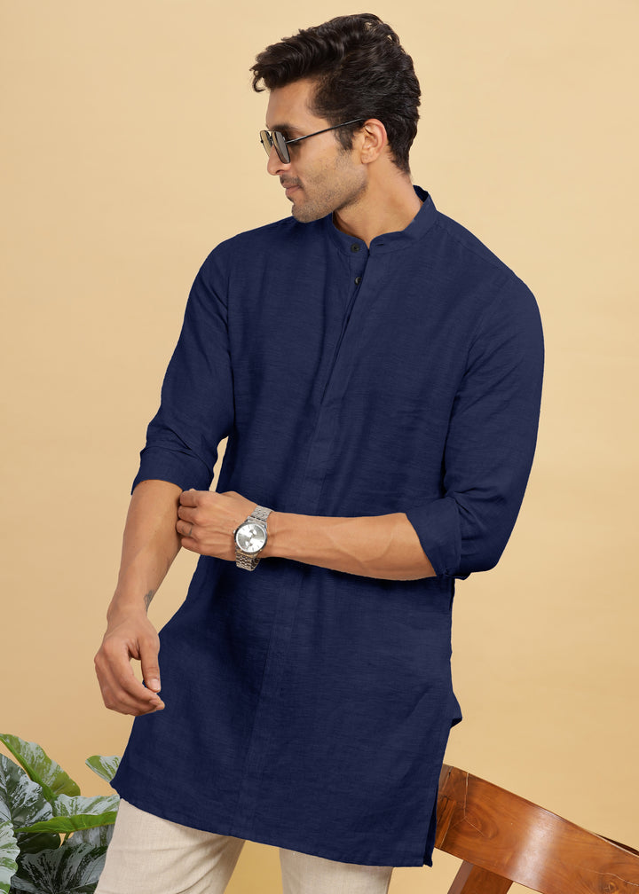 Sid Kurta - Pure Linen Kurta with Concealed Placket | Dark Blue