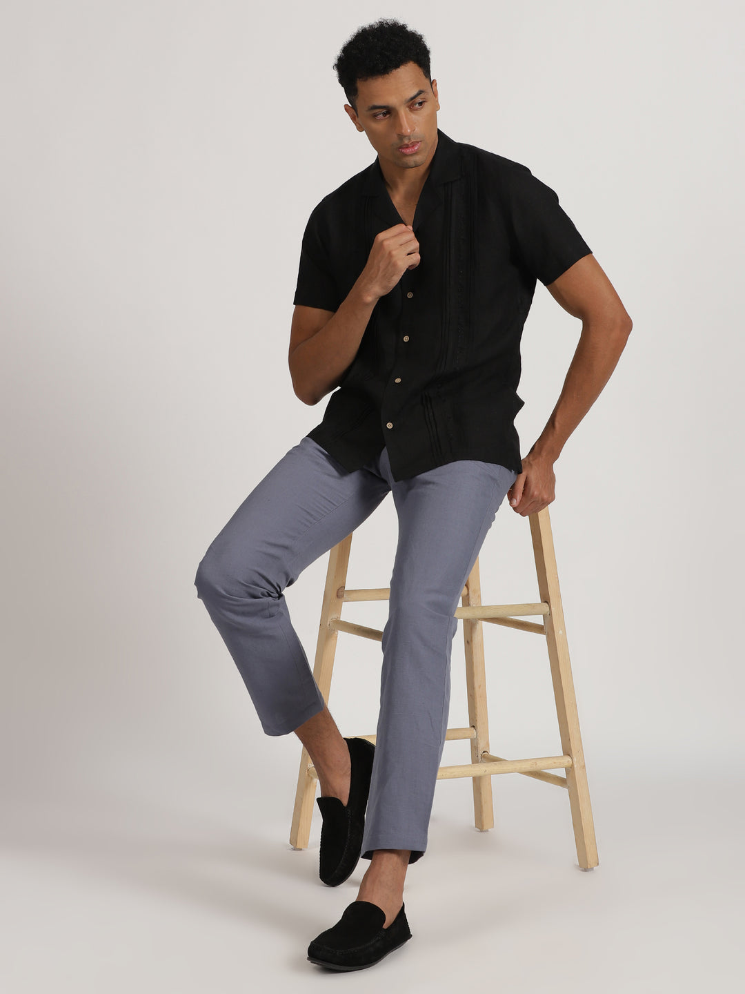 Ian Chino Pants - Men's Linen Trousers - Pitch Blue