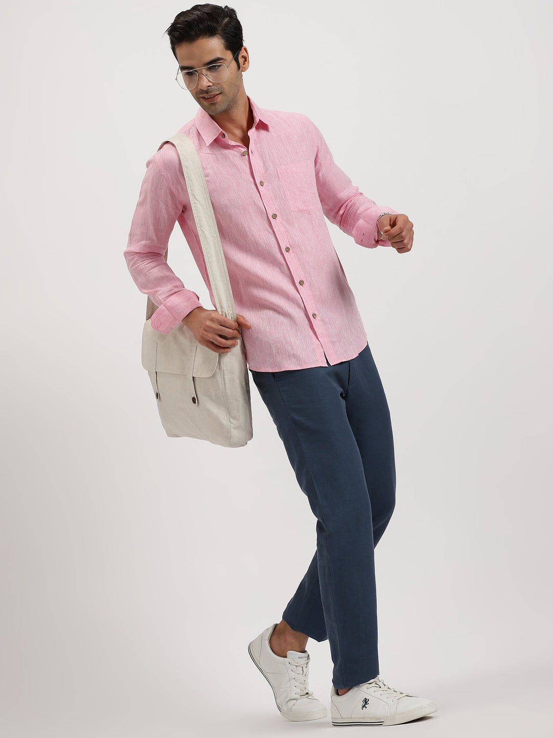 Bryce - Pure Linen Chambray Long Sleeve Shirt - Pink | Rescue