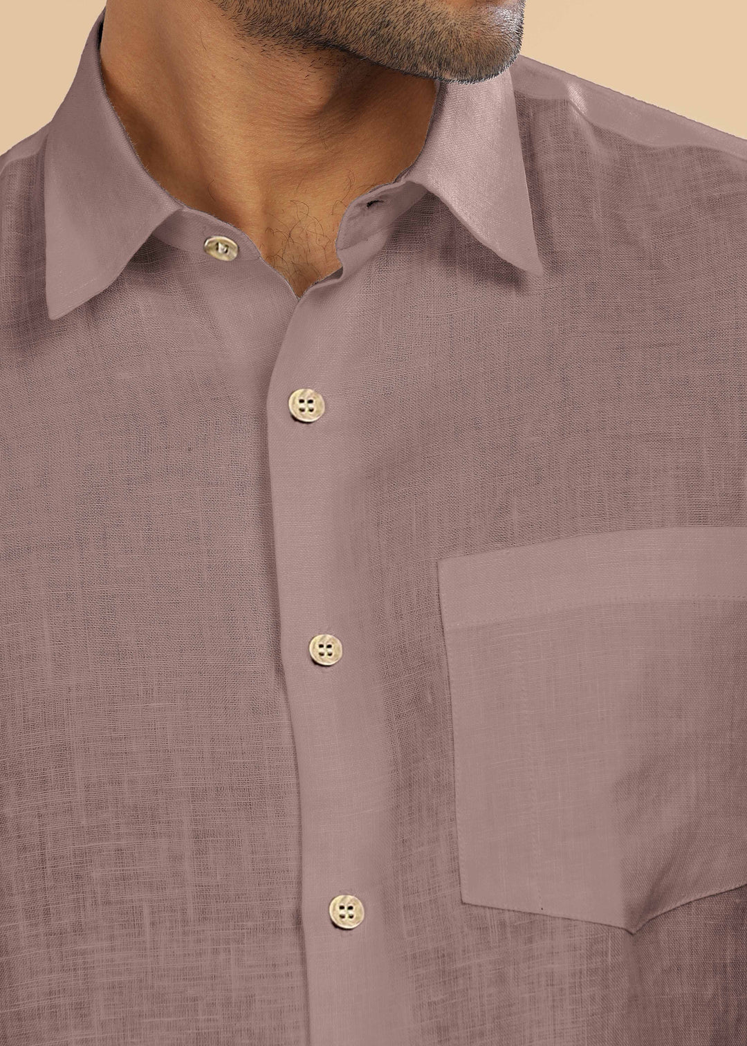 Ted - Pure Linen Half Sleeve Shirt - Toasted Brown