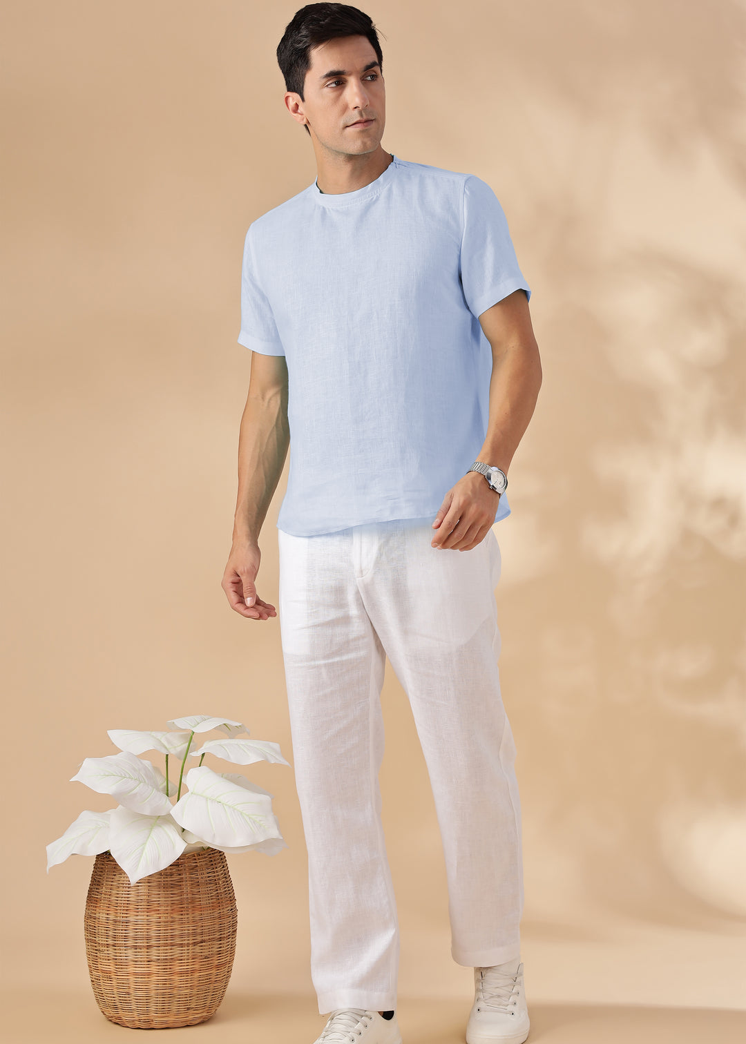 Morgan - Pure Linen Short Sleeve T-Shirt - Periwinkle Blue
