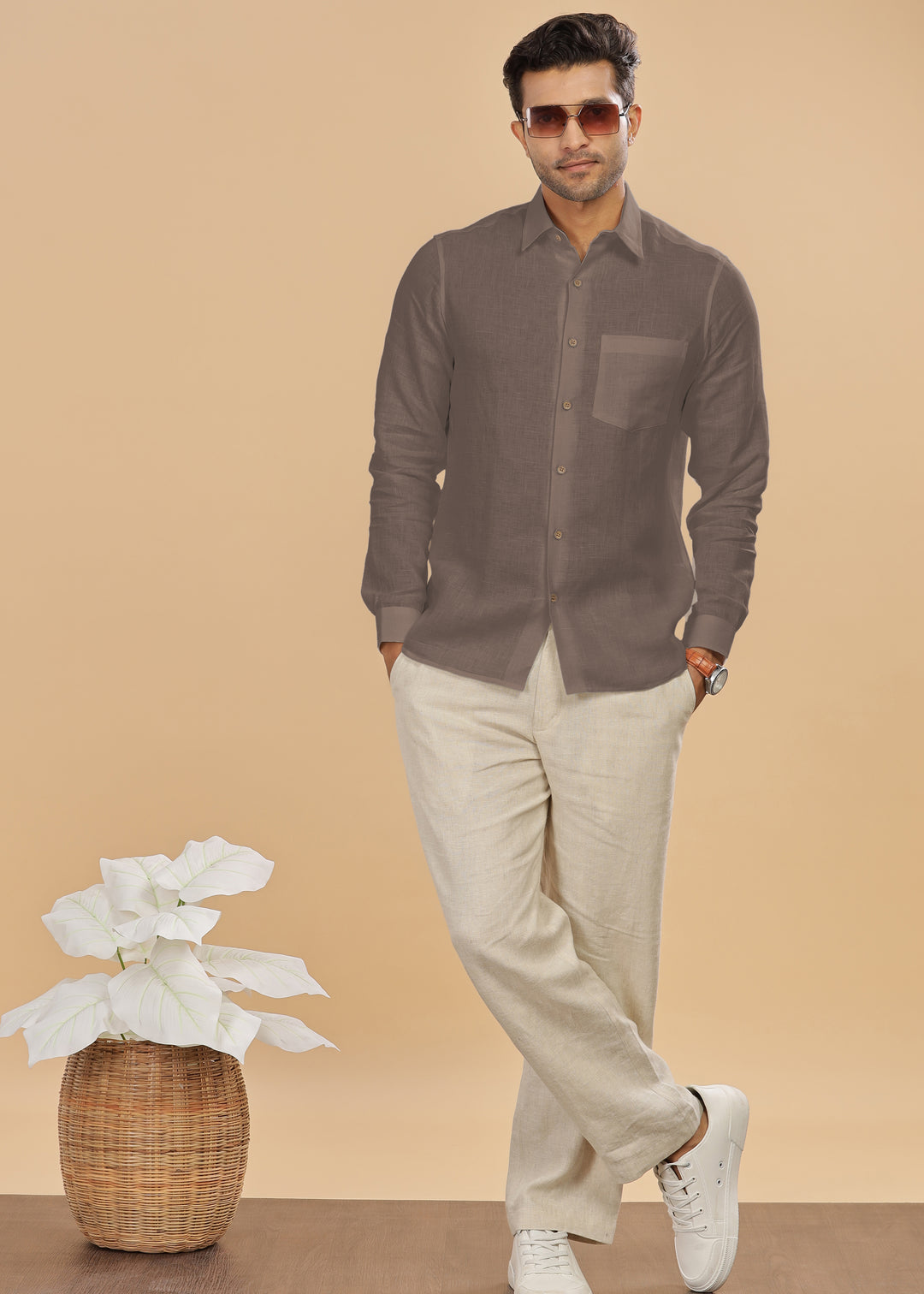 Ted - Pure Linen Full Sleeve Shirt - Toasted Brown