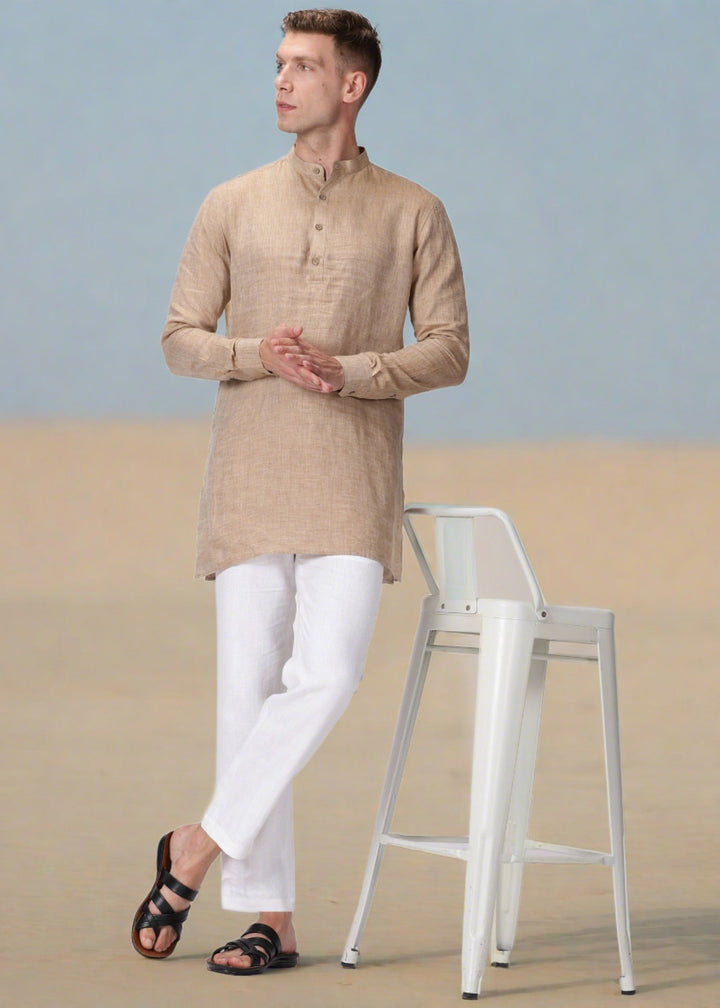 Kurta Sets - Parker Pure Linen Short Kurta | Mocha