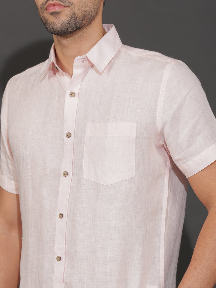 Harvey - Pure Linen Half Sleeve Shirt - Light Pink