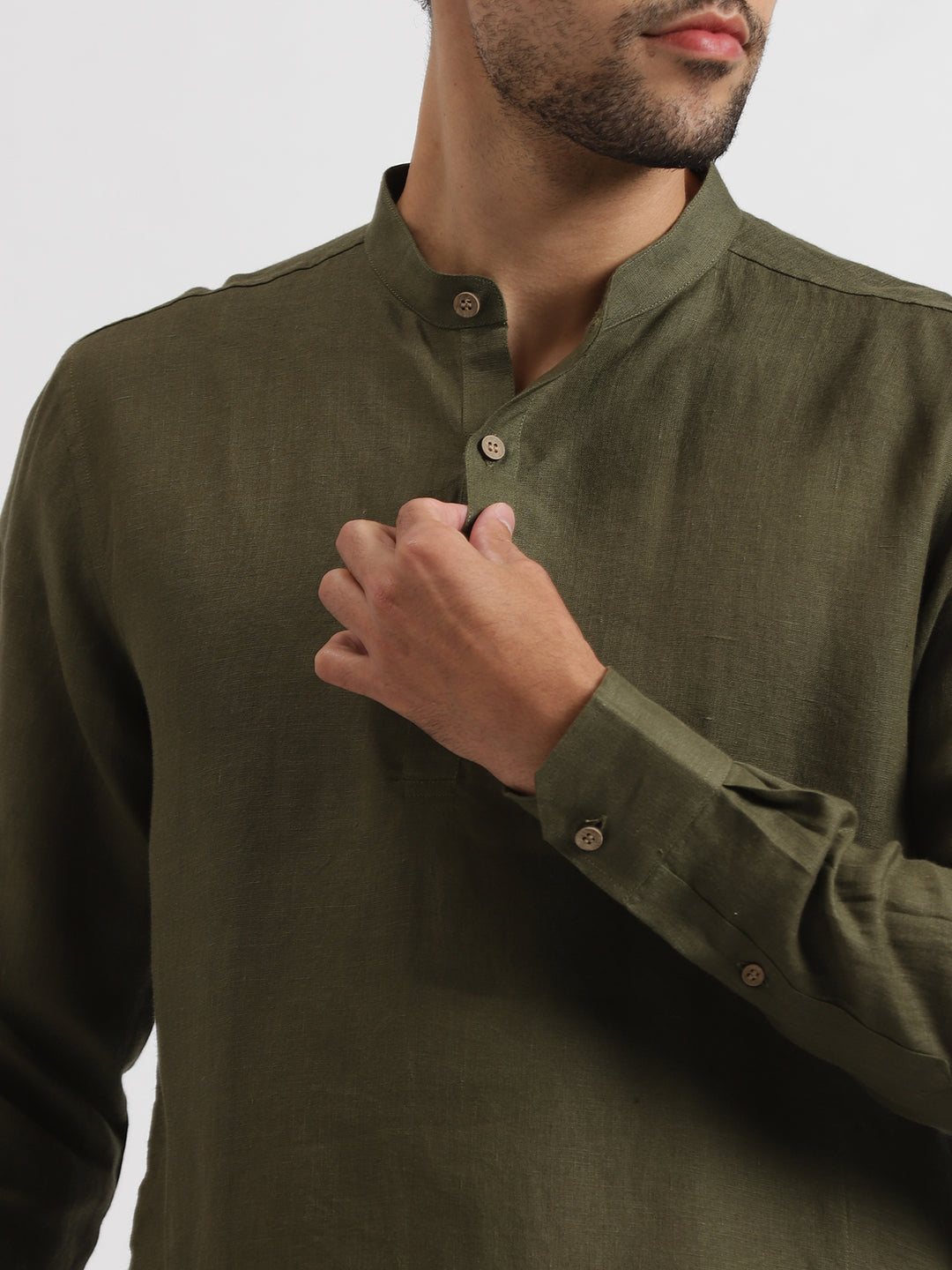 Kurta Sets - Parker Pure Linen Short Kurta | Moss Green