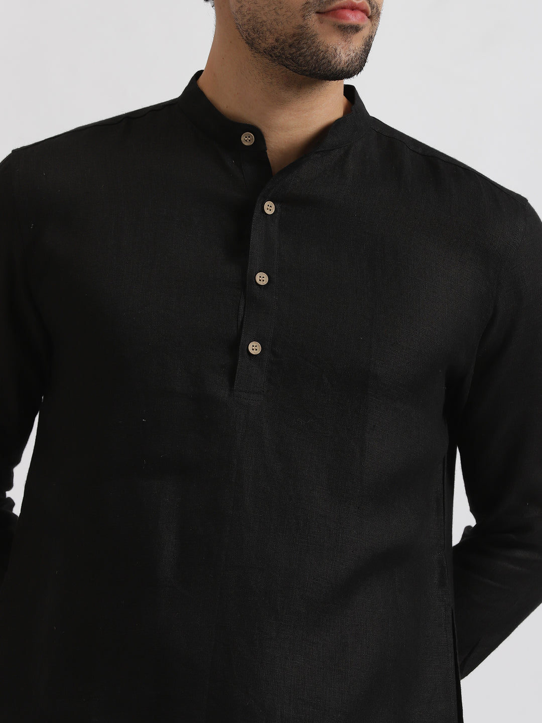 Kurta Sets - Parker Pure Linen Short Kurta | Black