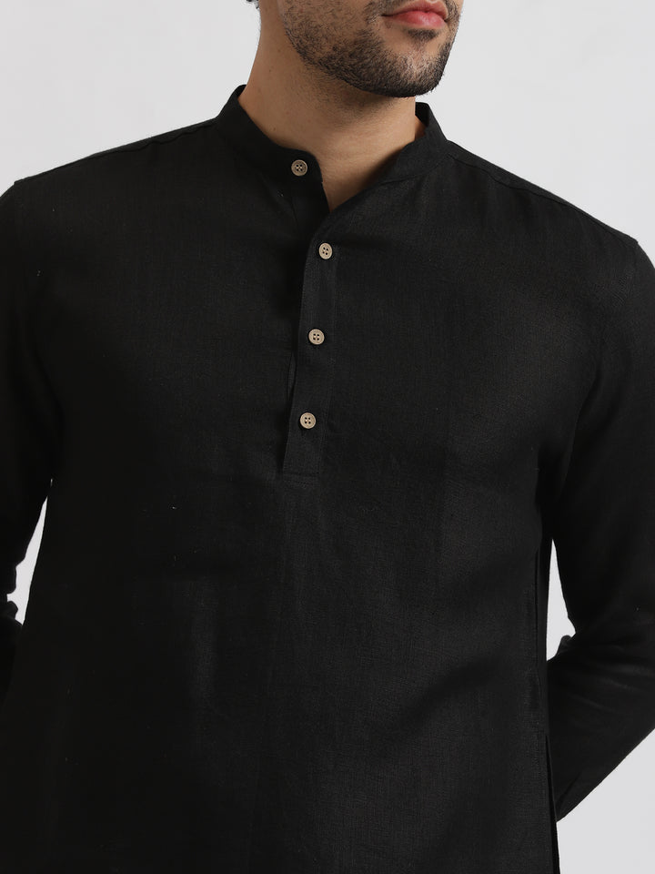 Kurta Sets - Parker Pure Linen Short Kurta | Black
