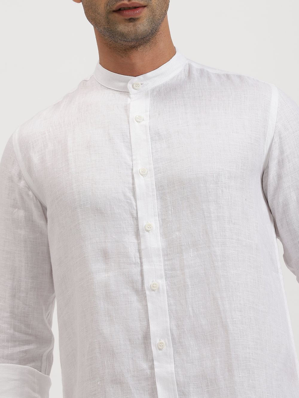 Ronan - Pure Linen Mandarin Collar Full Sleeve Shirt - White