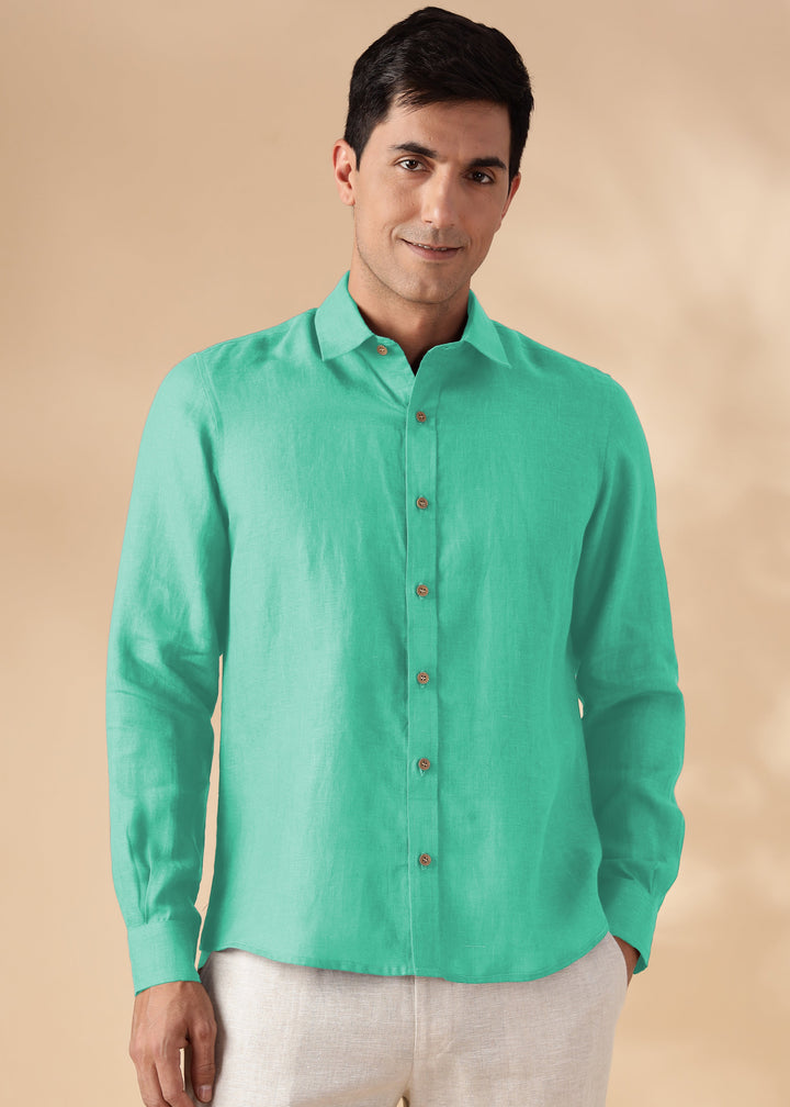 Ron - Pure Linen Full Sleeve Shirt - Spearmint Green