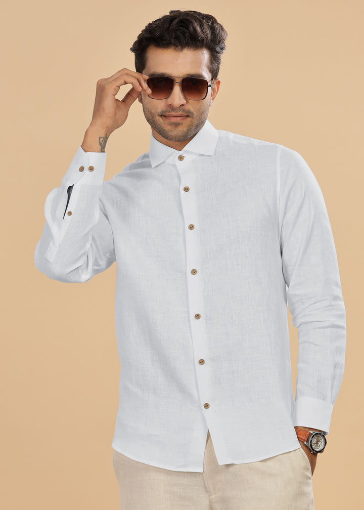 Monarc - Pure Linen Spread Collar Full Sleeve Shirt - Light Grey