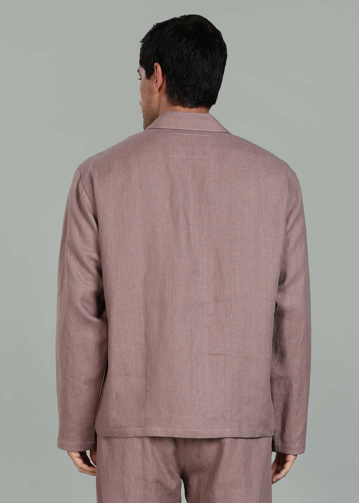 Duke Pure Linen Pull Over T-Shirt with Ivo Pant Set - Muted Brown