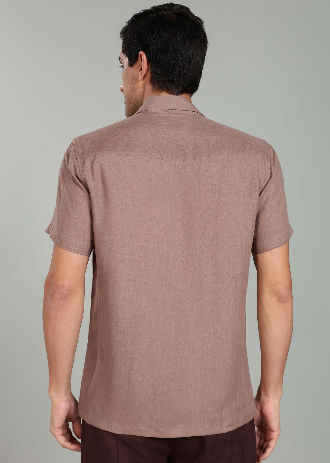Troy Shirt - Pure Linen Shirt with Cuban Collar and Loop Buttons - Toasted Brown