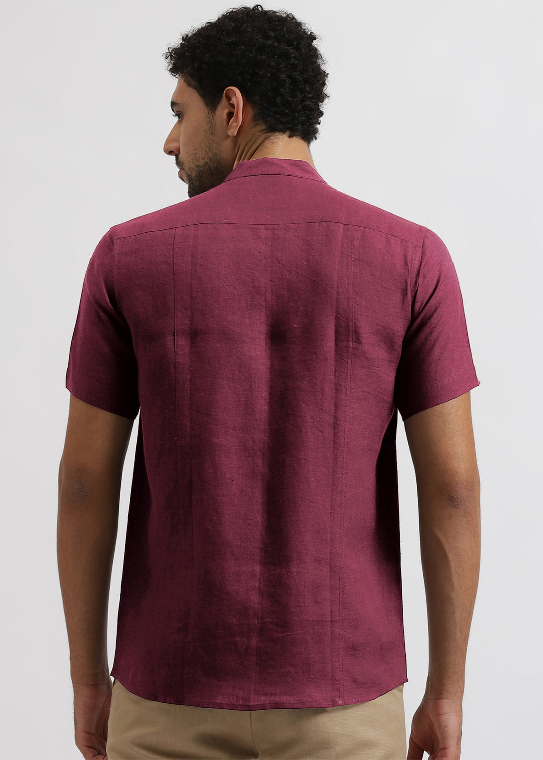 Trevor - Pure Linen Mandarin Collar Half Sleeve Shirt - Twilight Purple