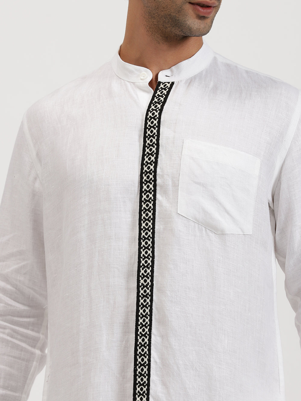 Thivican - Pure Linen Toda Hand-Embroidered Long Sleeve Shirt - White