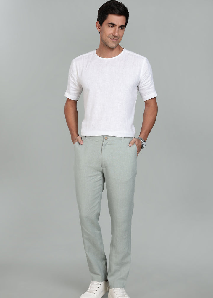Ian Pure Linen Trousers - Slow Green