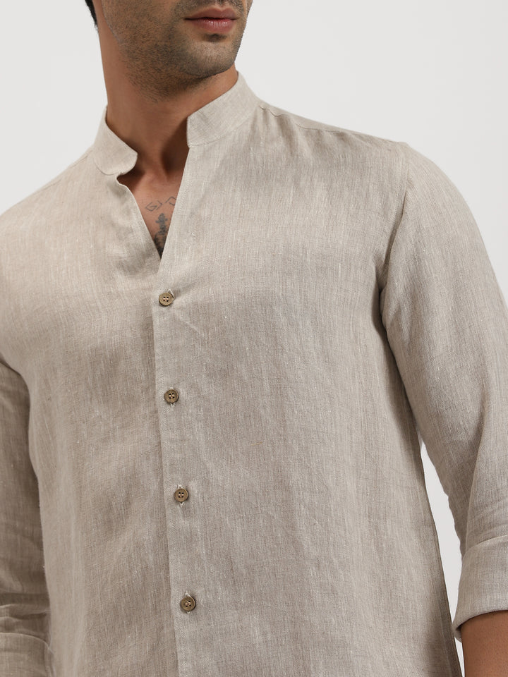 Craig - Pure Linen V Neck Full Sleeve Shirt - Ecru