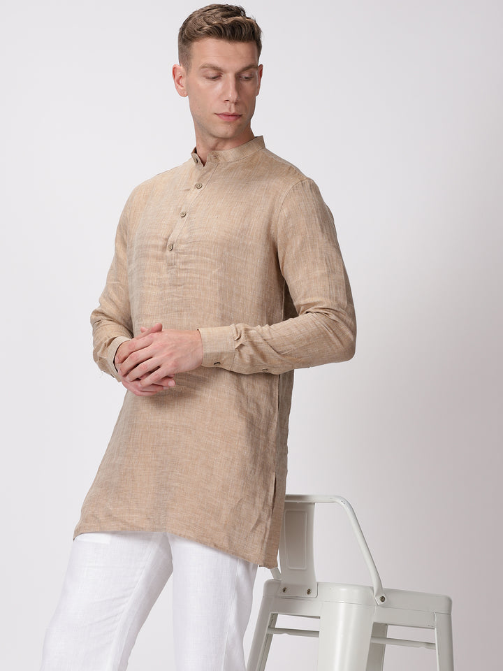 Kurta Sets - Parker Pure Linen Short Kurta | Mocha