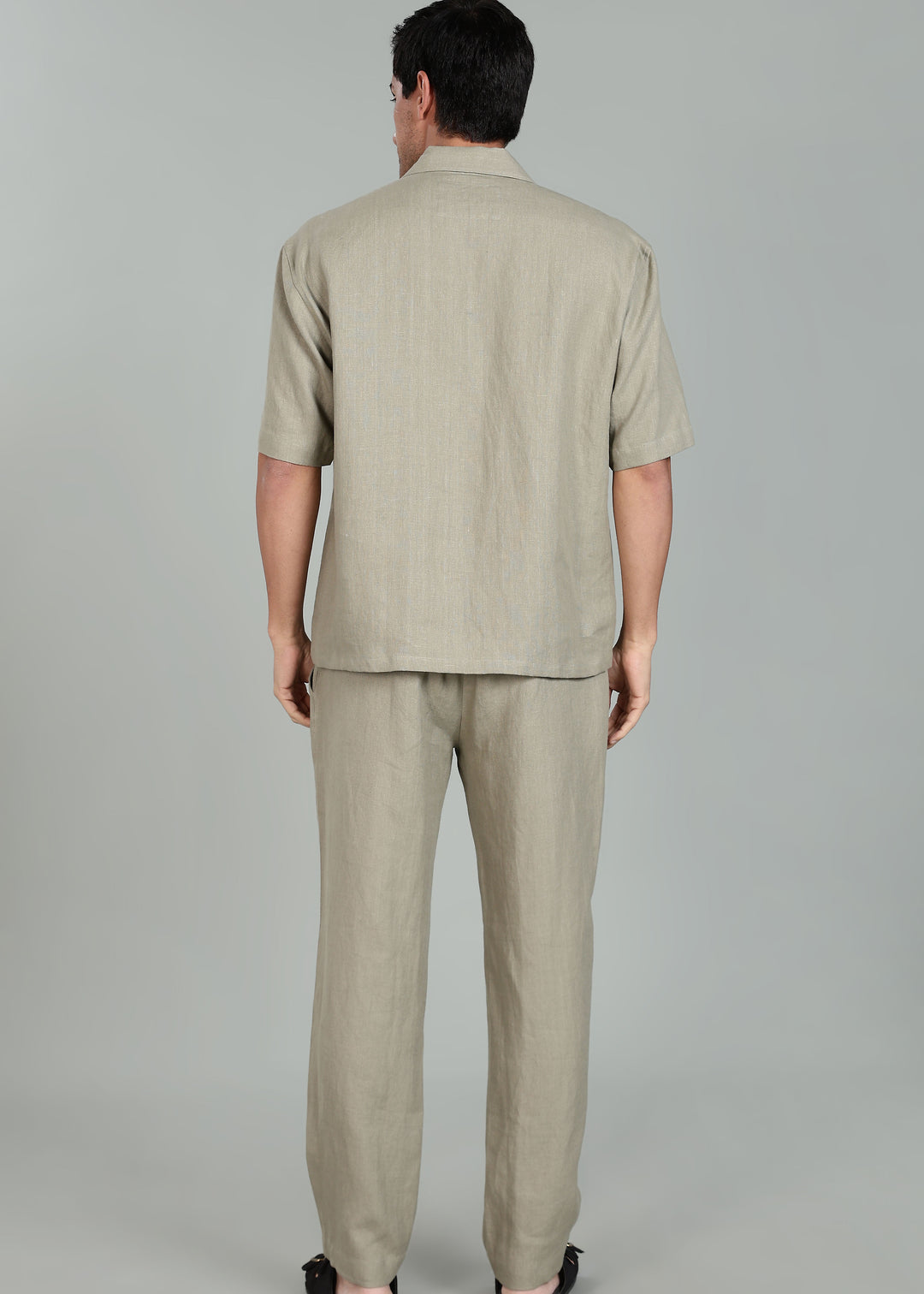 Cole Pure Linen T-Shirt with Ivo Pant Set - Artichoke Green