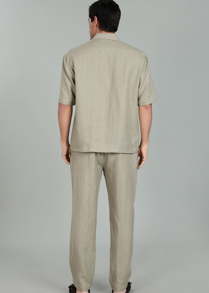 Cole Pure Linen T-Shirt with Ivo Pant Set - Artichoke Green