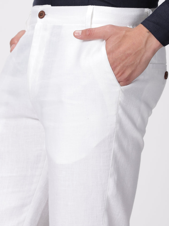 Ian Pure Linen Trousers - White
