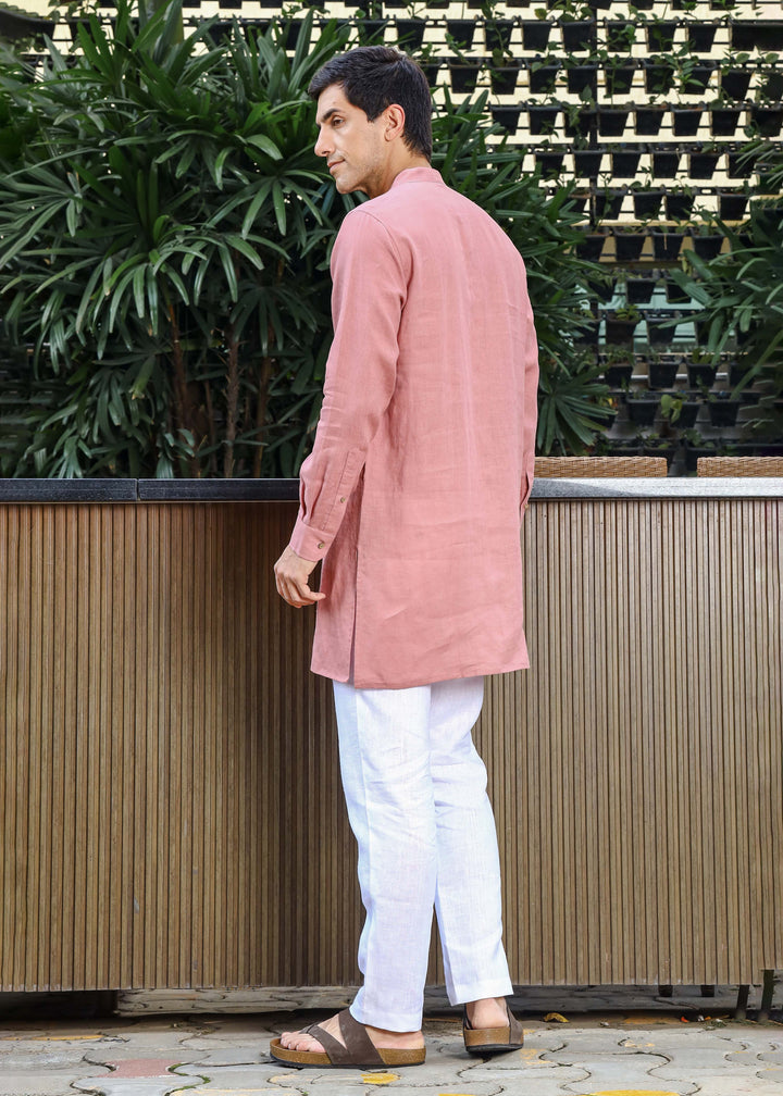 Sid Kurta - Pure Linen Kurta with Concealed Placket | Dusty Pink