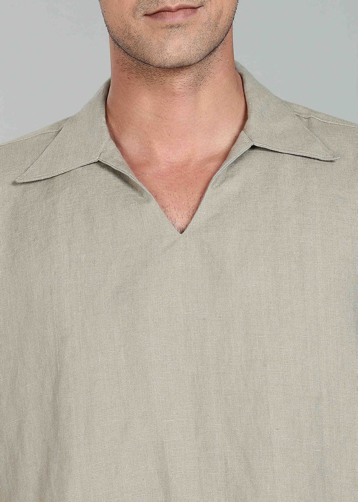 Cole Pure Linen T-Shirt with Ivo Pant Set - Artichoke Green