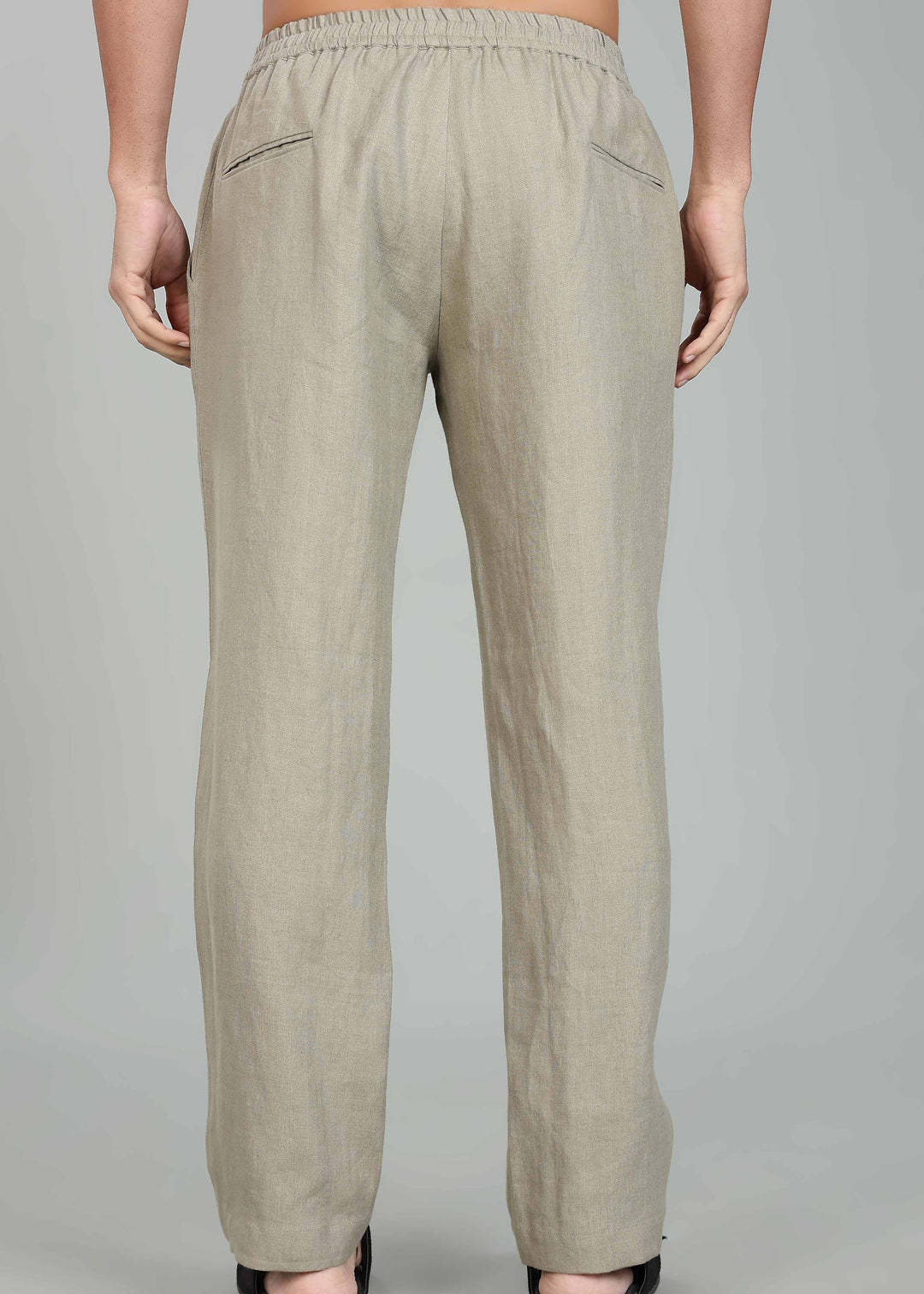 Ivo -  Pure Linen Casual Relaxed Elastic Pants - Artichoke Green