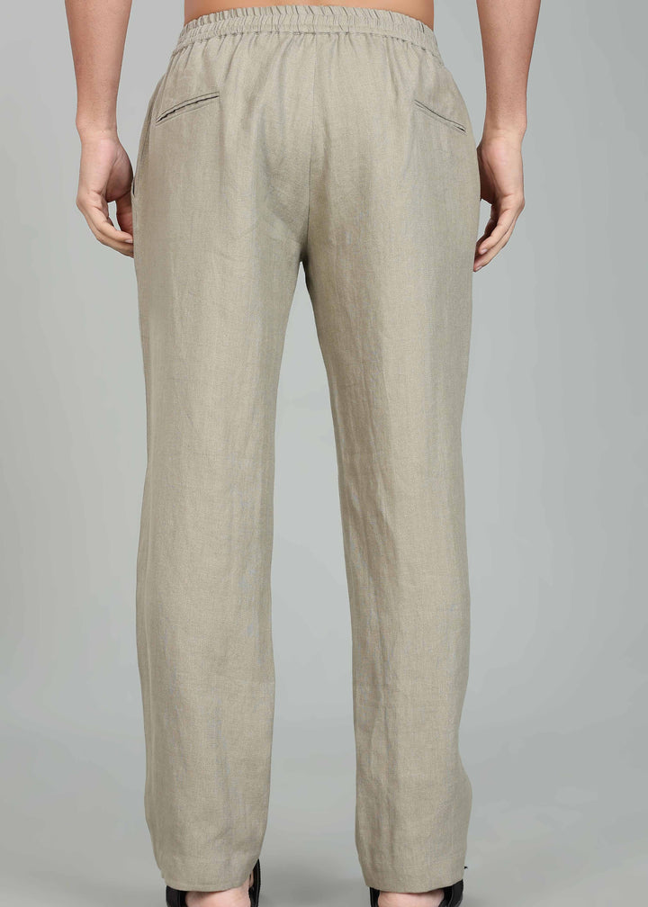 Ivo -  Pure Linen Casual Relaxed Elastic Pants - Artichoke Green