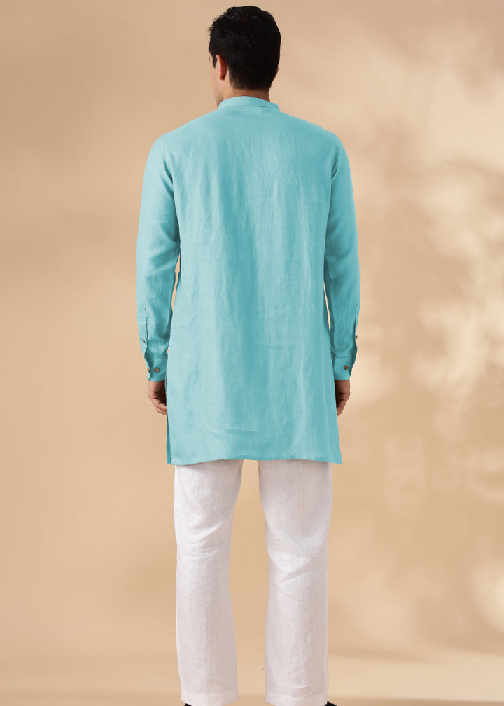 Nirva Kurta - Pure Linen Kurta with Space Tucks | Ice Blue