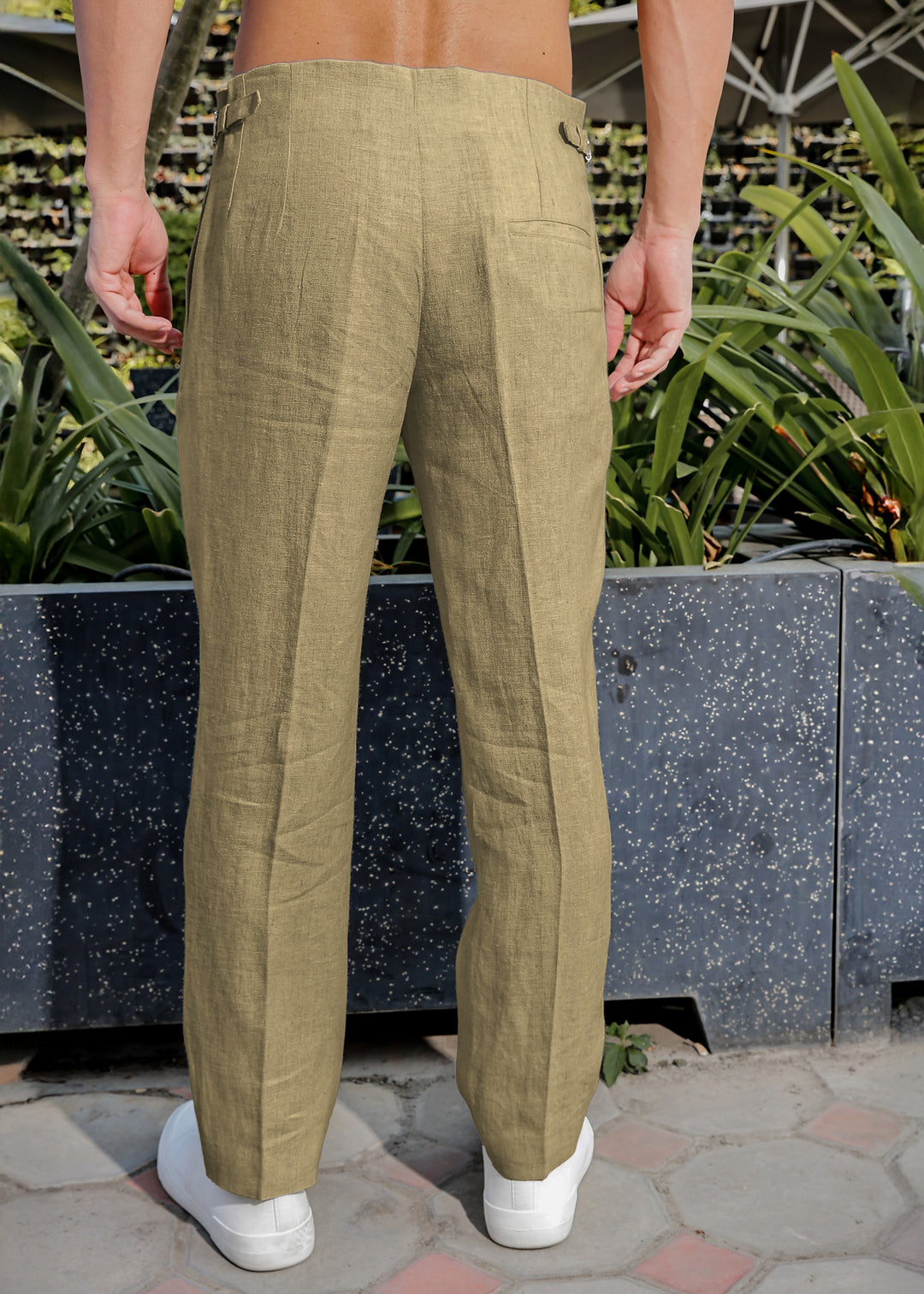 Dollar - Pure Linen Pleated Trousers with Adjustable Waistband – Sage Green