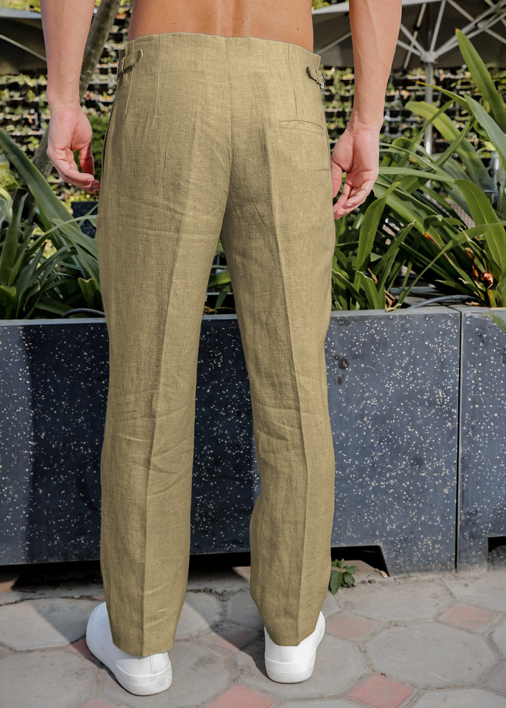 Dollar - Pure Linen Pleated Trousers with Adjustable Waistband – Sage Green