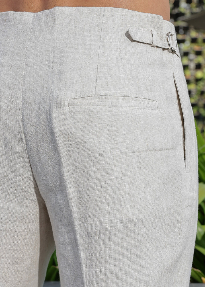 Dollar - Pure Linen Pleated Trousers with Adjustable Waistband – Ecru