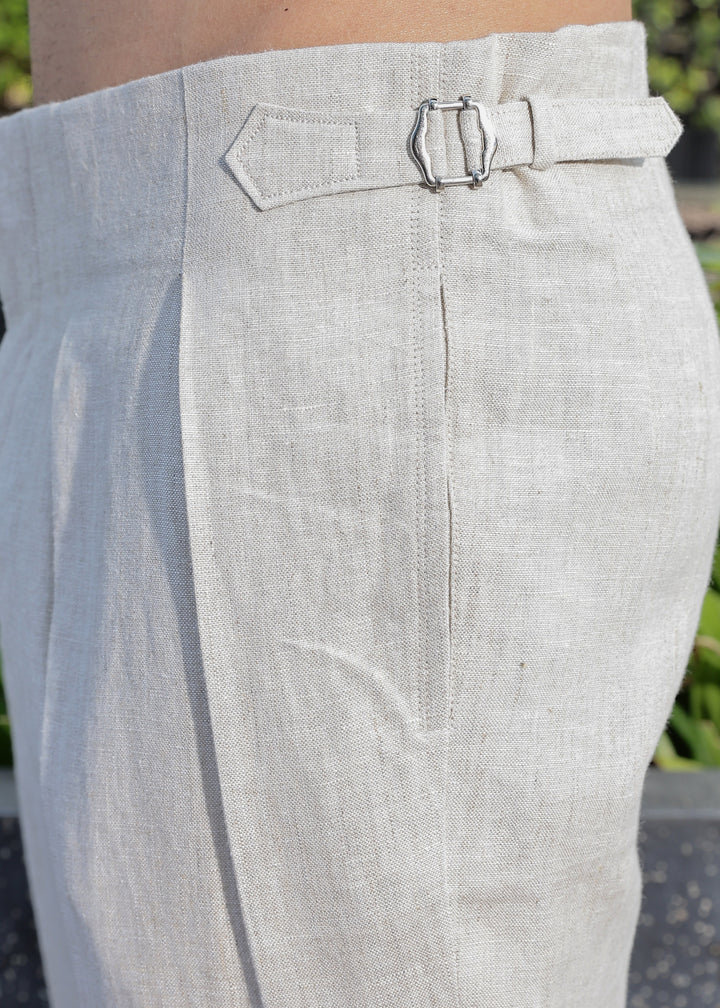 Dollar - Pure Linen Pleated Trousers with Adjustable Waistband – Ecru