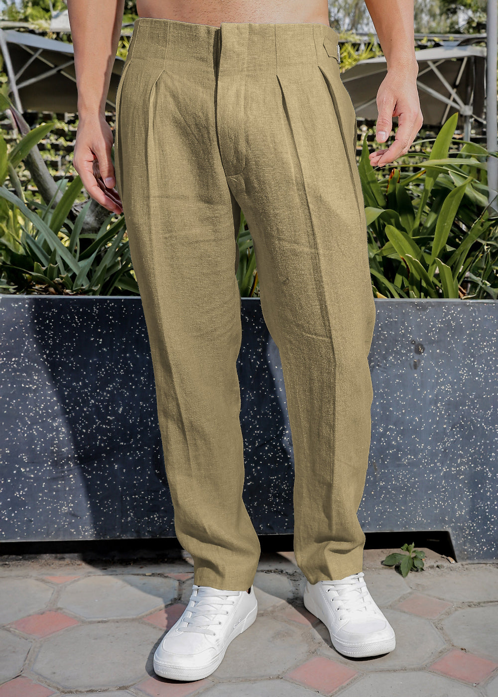 Dollar - Pure Linen Pleated Trousers with Adjustable Waistband – Sage Green